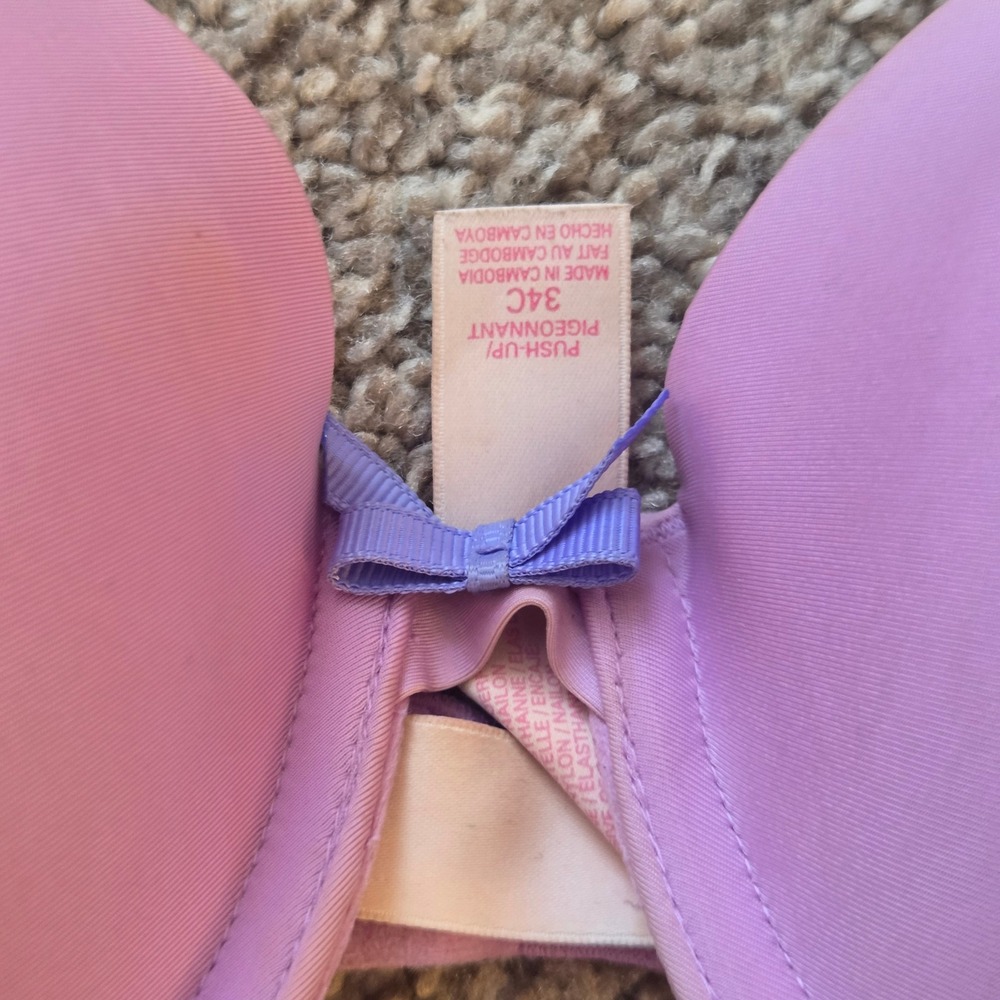 Victoria's Secret Push Up Bra 34C Leopard Lace Stripe Purple Pink Lot of 3pc - Picture 6 of 14